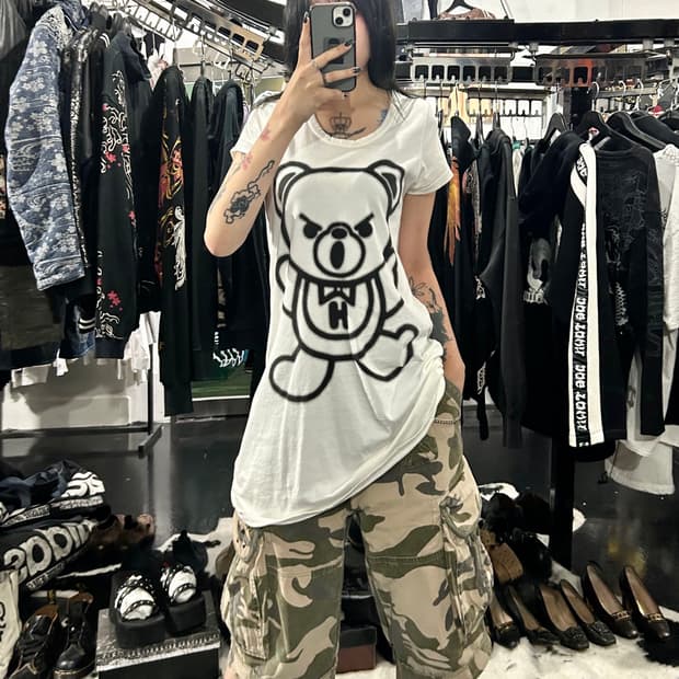 히스테릭 글래머 퍽베어 빅프린팅 루즈핏 반팔 티셔츠