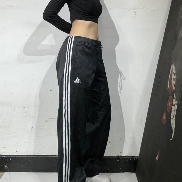 90s 아디다스 와이드 대대장 블랙 화이트 삼선 추리닝 트레이닝 팬츠 L