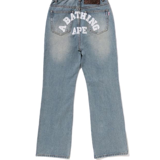 (W) 베이프 어 베이싱 에이프 로고 부츠컷 데님 팬츠 인디고