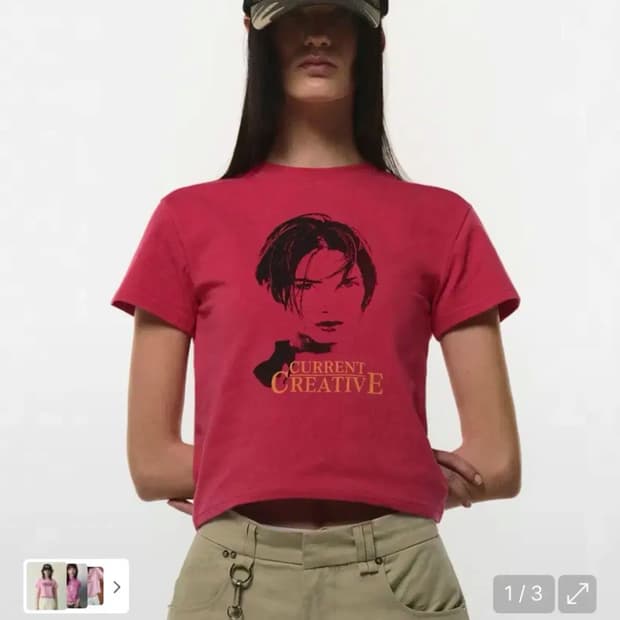 커렌트 90S PRINTED CROP TEE [PINK]