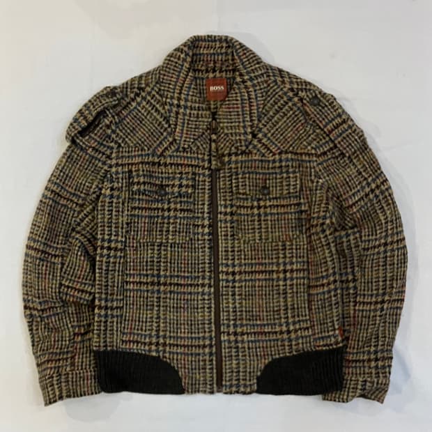 00s 휴고보스 아카이브 울 트위드 봄버자켓 베이지