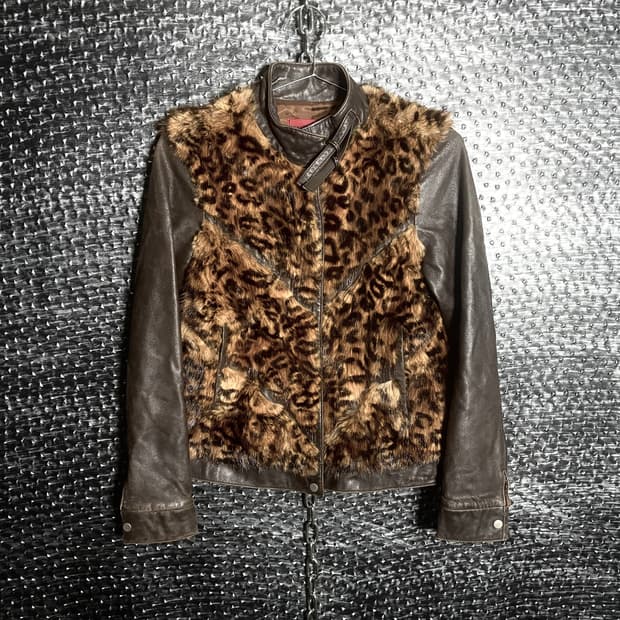 Anovella 레오파드 레더자켓