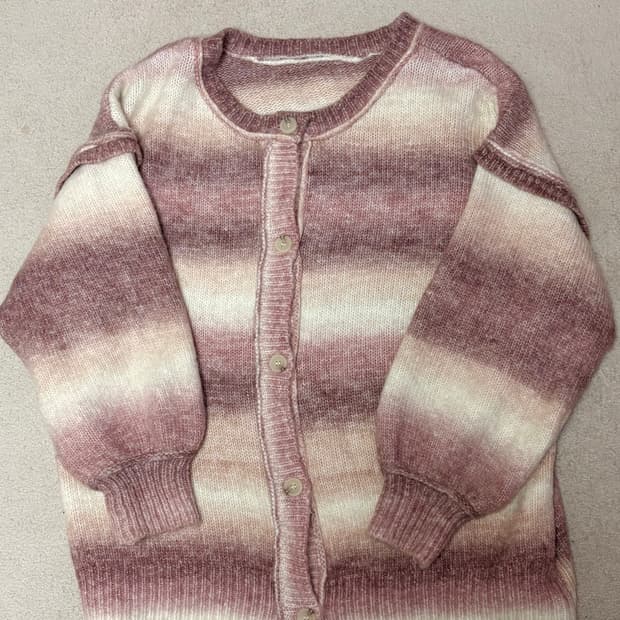 빈티지 모리걸 핑크 아이보리 그라데이션 컬러믹스 오버핏 가디건