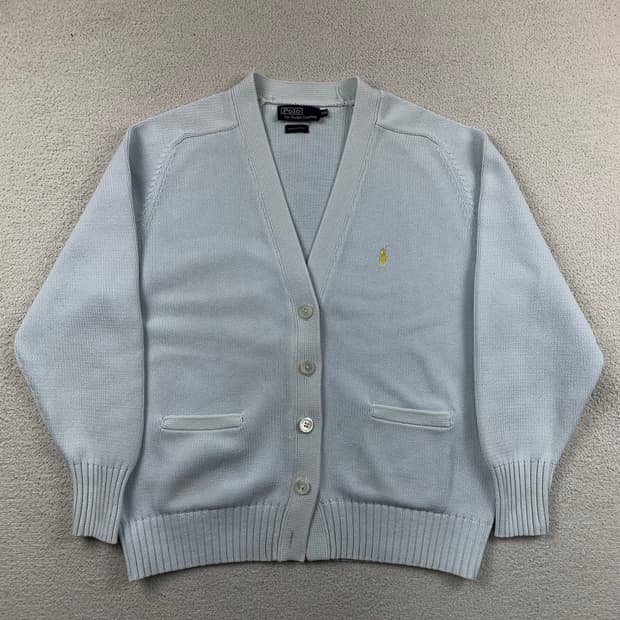 90s 폴로 랄프로렌 포니로고 코튼 니트 가디건 스카이블루