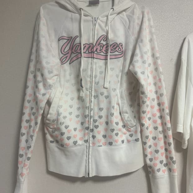 핑크 그레이 하트 후드집업 갸루 스포티 빈티지