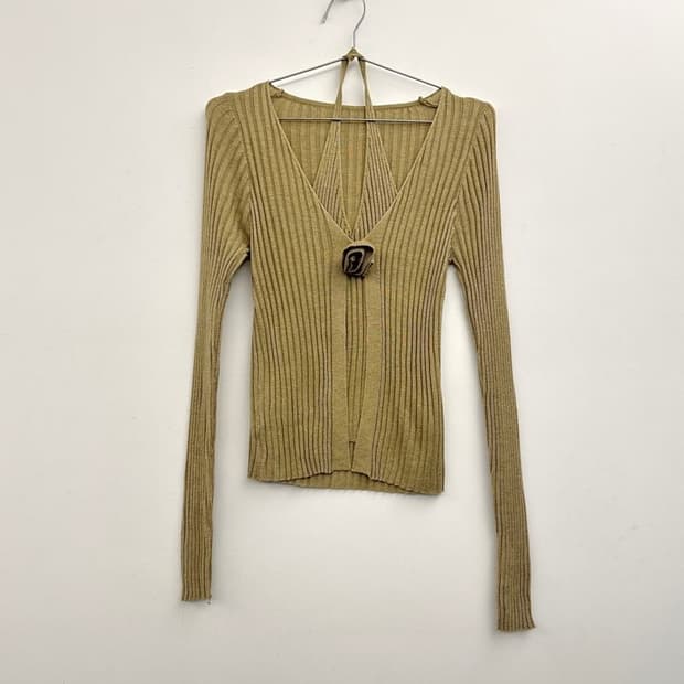 Halter layered open knit / beige