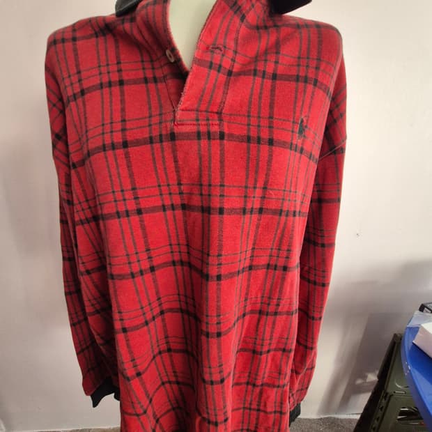 폴로 랄프로렌 레드 체크 럭비 셔츠