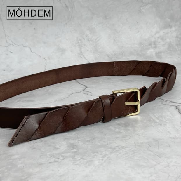 [Unisex] 위빙 꼬임 가죽 벨트 브라운