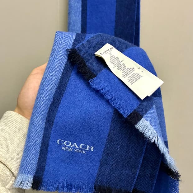 COACH 코치 뉴욕 캐시미어 울 스트라이프 스카프 머플러 블루
