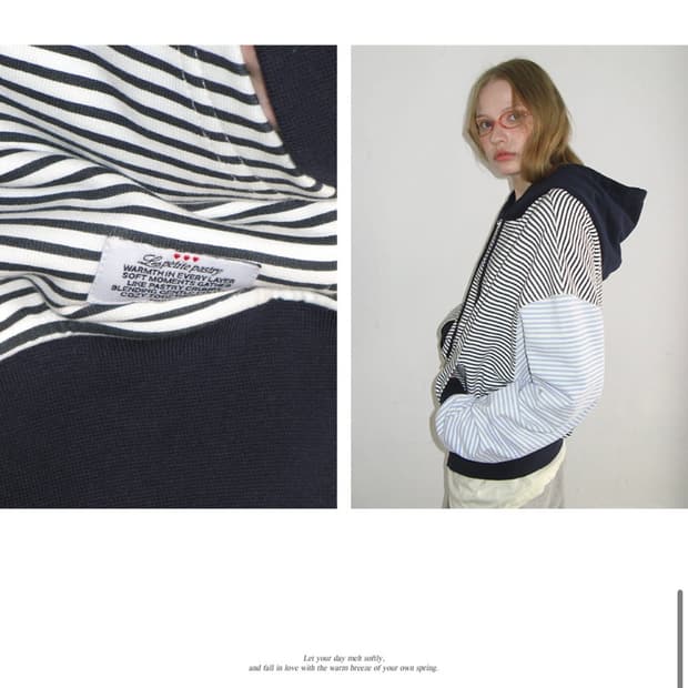 론론 3 MULTI STRIPE HOODIE ZIP UP NAVY