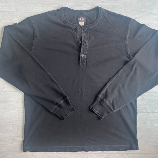 RRL 남성 인디고 저지 헨리 티셔츠 (블랙 L)