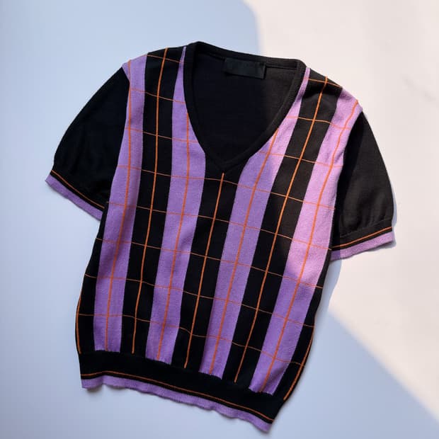 Striped Check V-neck Knit 0229