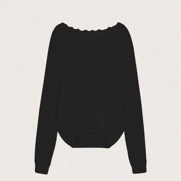 클리시어 블러쉬 레이스 오프숄더 니트 블랙 