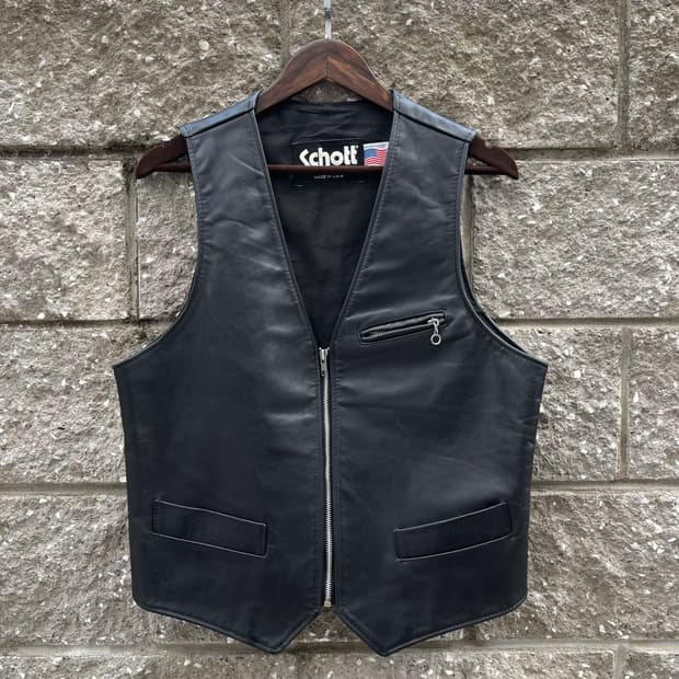 [M] Schott USA 블랙 레더 베스트 (95~100)