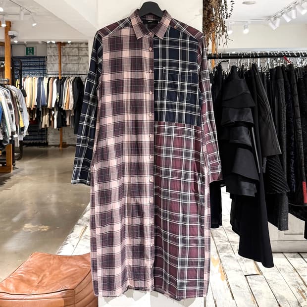 디젤 패치워크 체크 셔츠 원피스