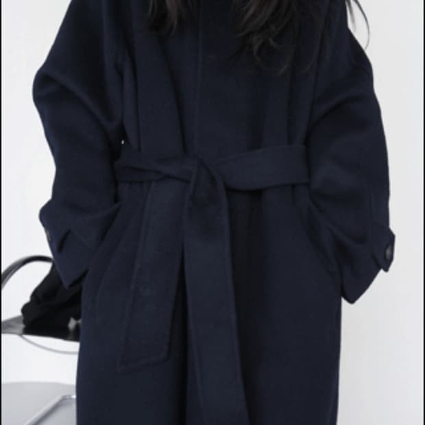 에프터먼데이 히든 버튼 벨트 코트 네이비