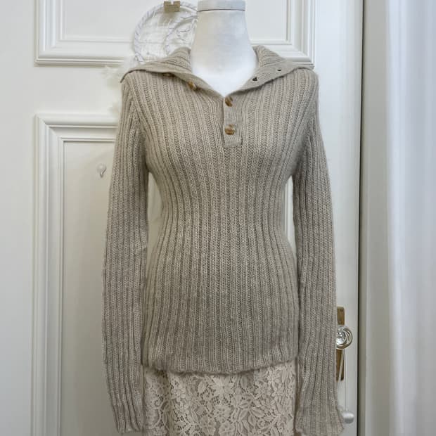 beige button collar warm sweater