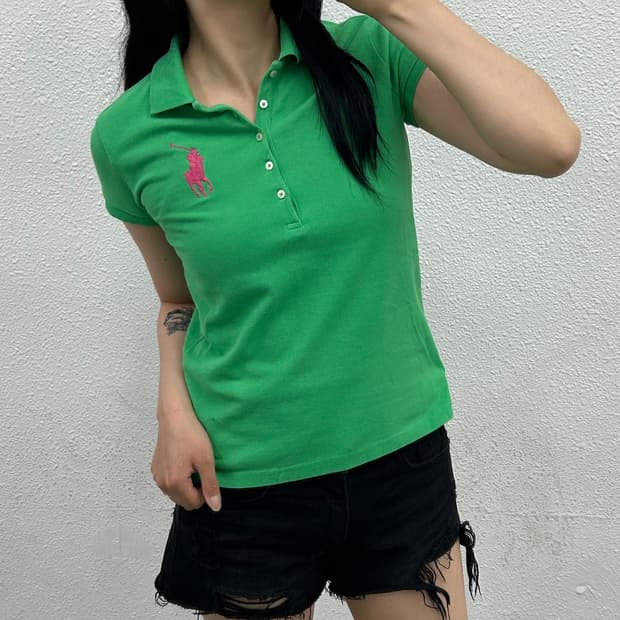 폴로 랄프로렌 딱붙핏 미들포니 그린 pk반팔 L