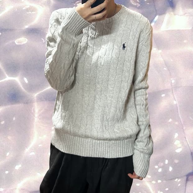 폴로 랄프로렌 신형 꽈배기 니트 그레이 M 