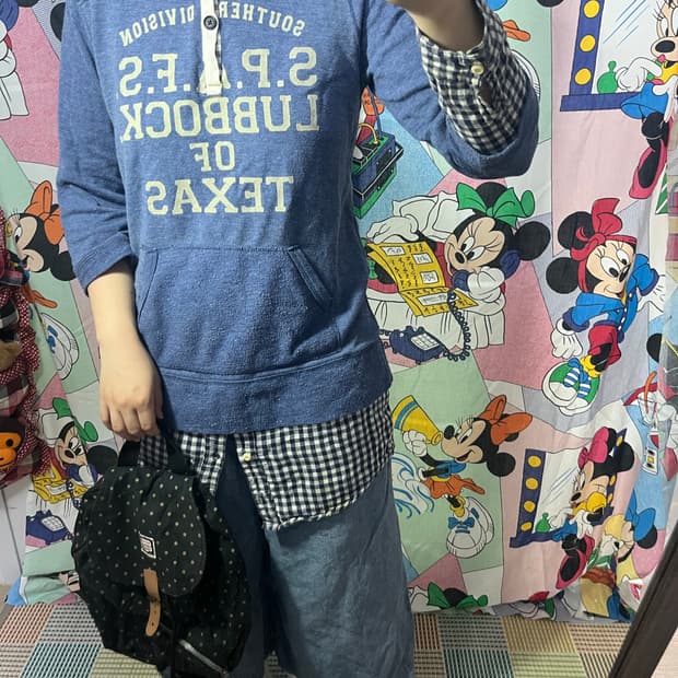 체크 레이어드 후드티