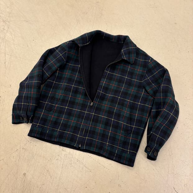 빈티지 체크 리버시블 모직 자켓