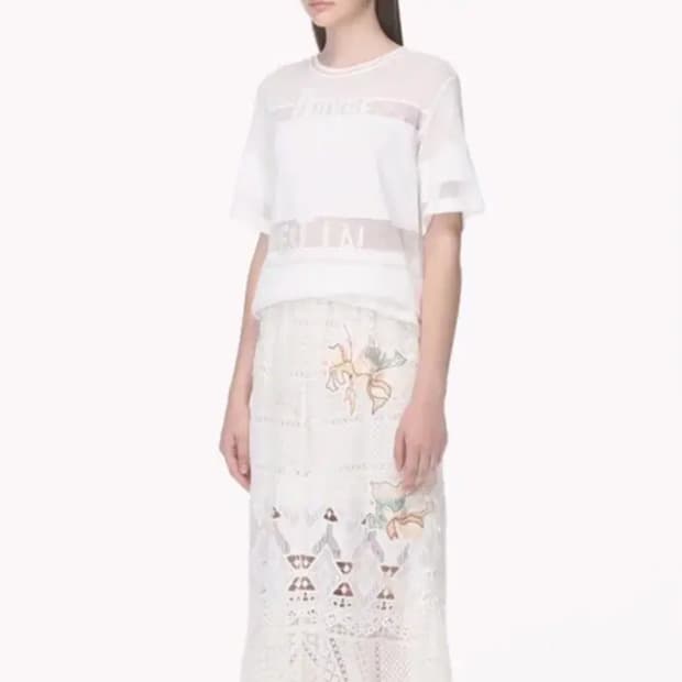 아이보리 타임레이스 롱 스커트 자수 디테일