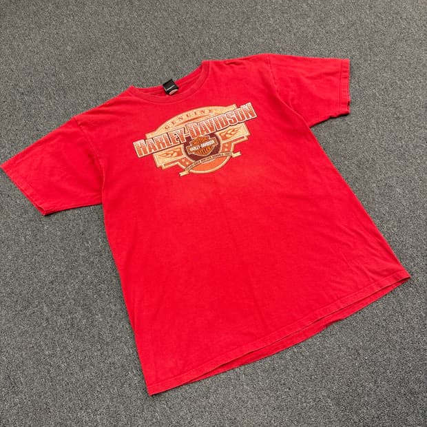 2XL) 할리데이비슨 빈티지 플레임 로고 프린팅 반팔 티셔츠
