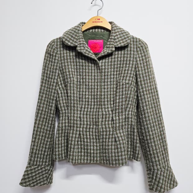 신장경 트위드 체크 패턴 여성 자켓