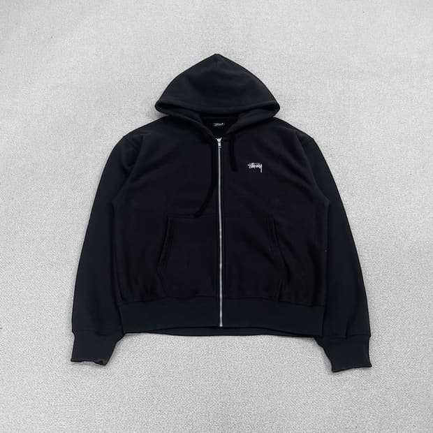 스투시 Stussy 스탁 자수 로고 후드집업 블랙