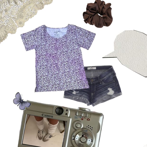 빈티지 퍼플 플라워 티셔츠