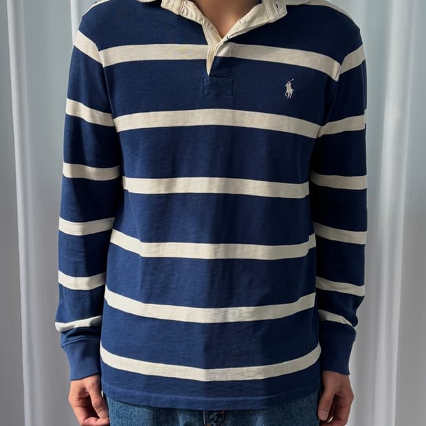 [M]폴로 랄프로렌 류준열 스트라이프 럭비 티셔츠 navy
