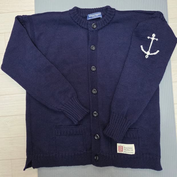 100%영국울 건지울른스 피셔맨 홀가먼트가디건 네이비44(105)XL판매