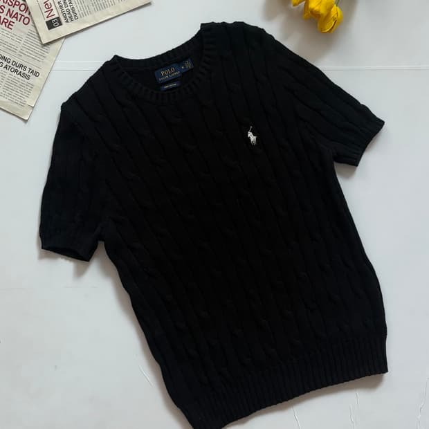 Polo 폴로랄프로렌 블랙 케이블 반팔 니트