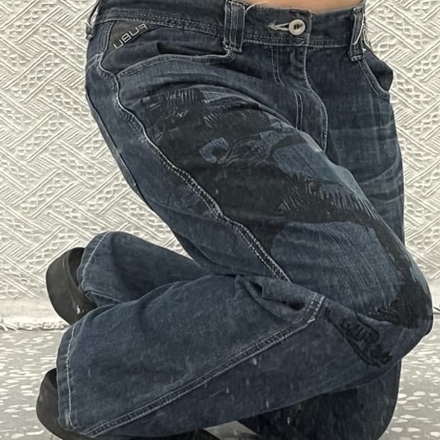 푸부 일본풍 올드스쿨 프린팅 데님 팬츠 31인치 C06469