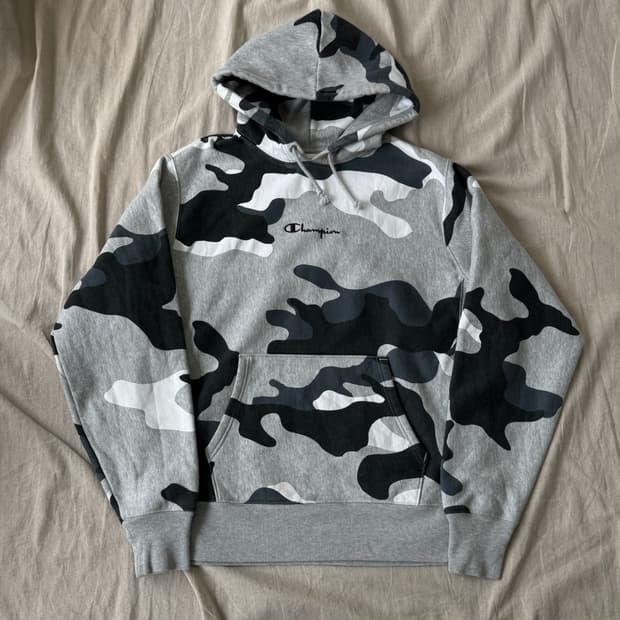 챔피온 리버스위브 카모 자수 후드 L