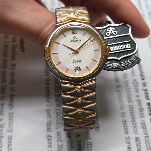 데드스탁] 빈티지 로만손 튤립 투톤 스파클 다이얼 칼침핸즈 쿼츠 남성용
