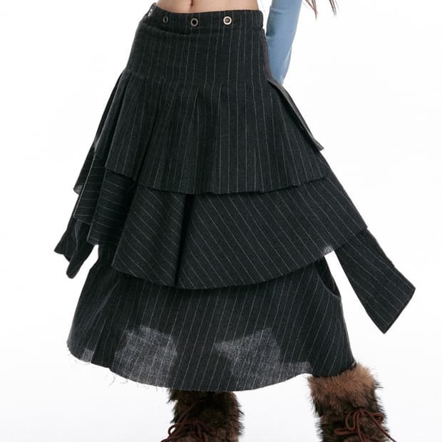Jikoo Navy Striped Eyelet Layer Skirt