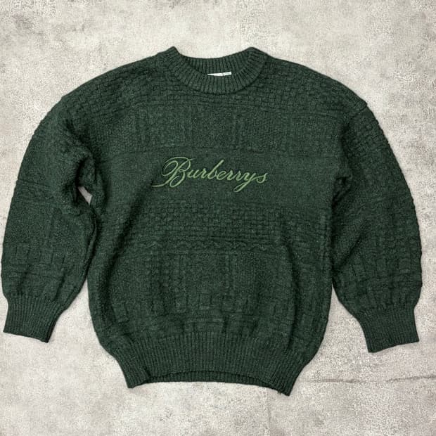 90s 버버리 스펠아웃 그린색 니트 스웨터