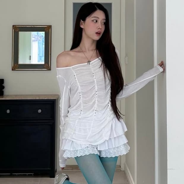 택o 뉴얼린 트윙클 셔링 시스루 탑