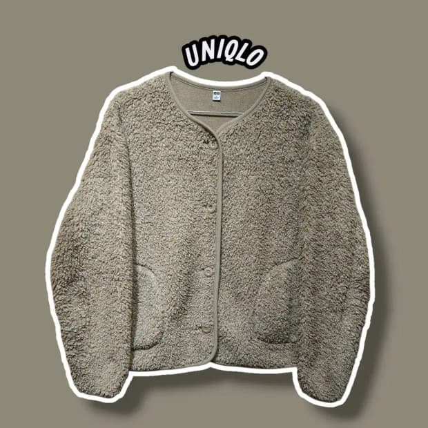 L/ 유니클로 크루넥 후리스 가디건 브라운 /0827