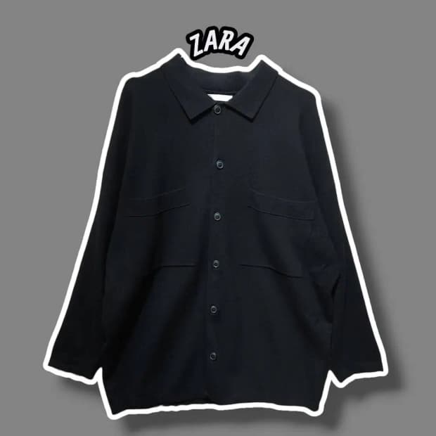 XL/ 자라 루즈핏 비스코스 포켓 가디건 블랙 /0829