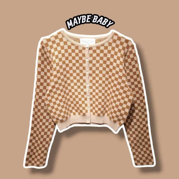 F/ 메이비베이비 체커보드 패턴 가디건 /0930