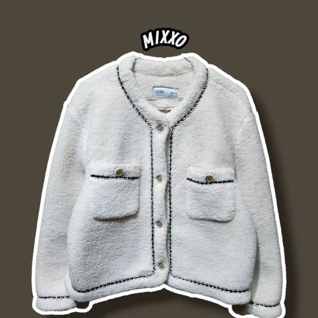 S/ MIXXO 미쏘 트위드 뽀글이 자켓 아이보리 /1020