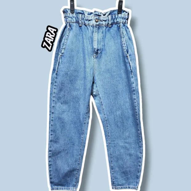 36/ 자라 하이웨스트 밴딩 데님 팬츠 /1021
