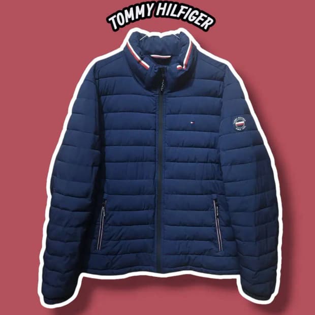 L/ 타미힐피거 퀼팅 패딩 자켓 네이비 /1023