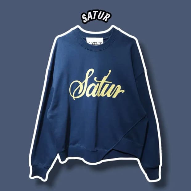 L/ SATUR 세터 더블린 언발란스 체인 자수 맨투맨 /1027