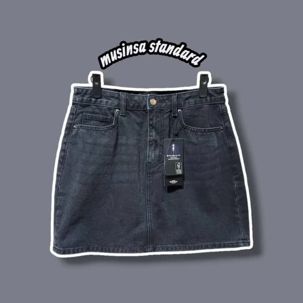 L/ 무신사스탠다드 데님 스커트 워시드블랙 새상품 /1029
