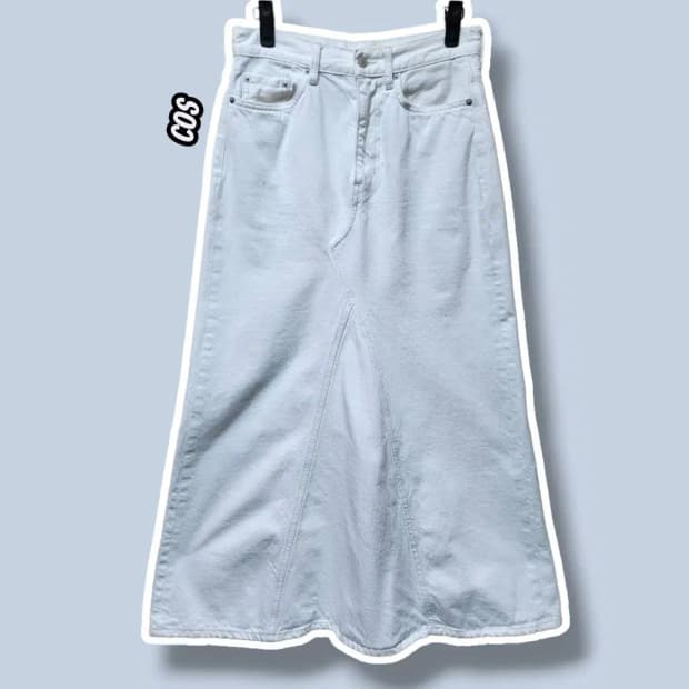 XS/ COS 코스 패널 디테일 데님 맥시 스커트 화이트 /1029