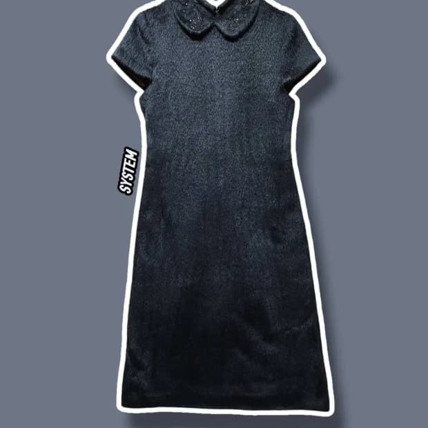 66/ 한섬 시스템 모 카라 장식 롱원피스 블랙 /1105