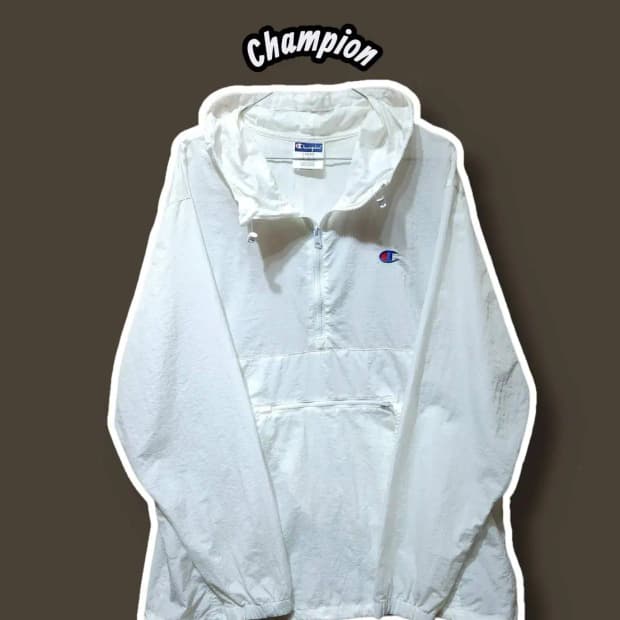 L/ 챔피온 후드 나일론 아노락 반집업 화이트 /1114